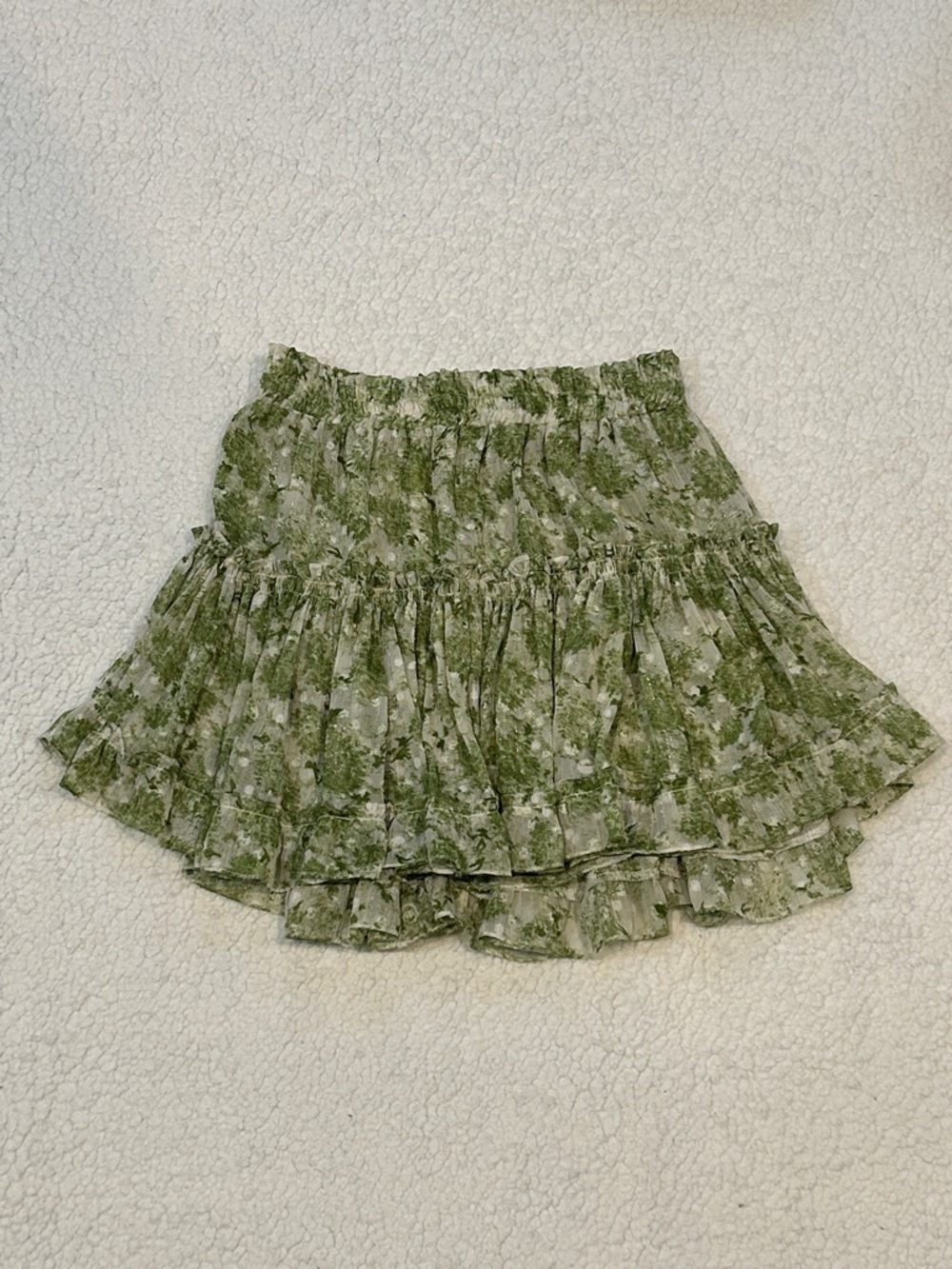 Misa Los Angeles Marion Mini Skirt Green Floral Tiered Ruffled size Small
